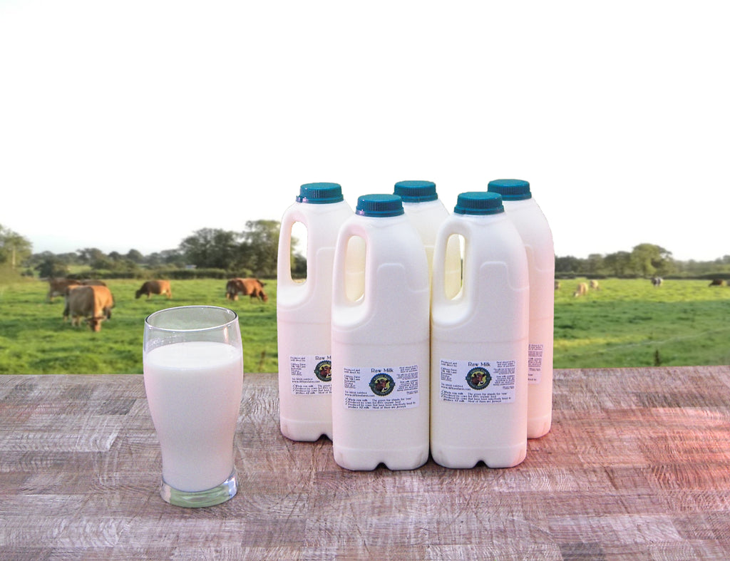 5 bottles of raw milk (10 pints / 5.7 litres)