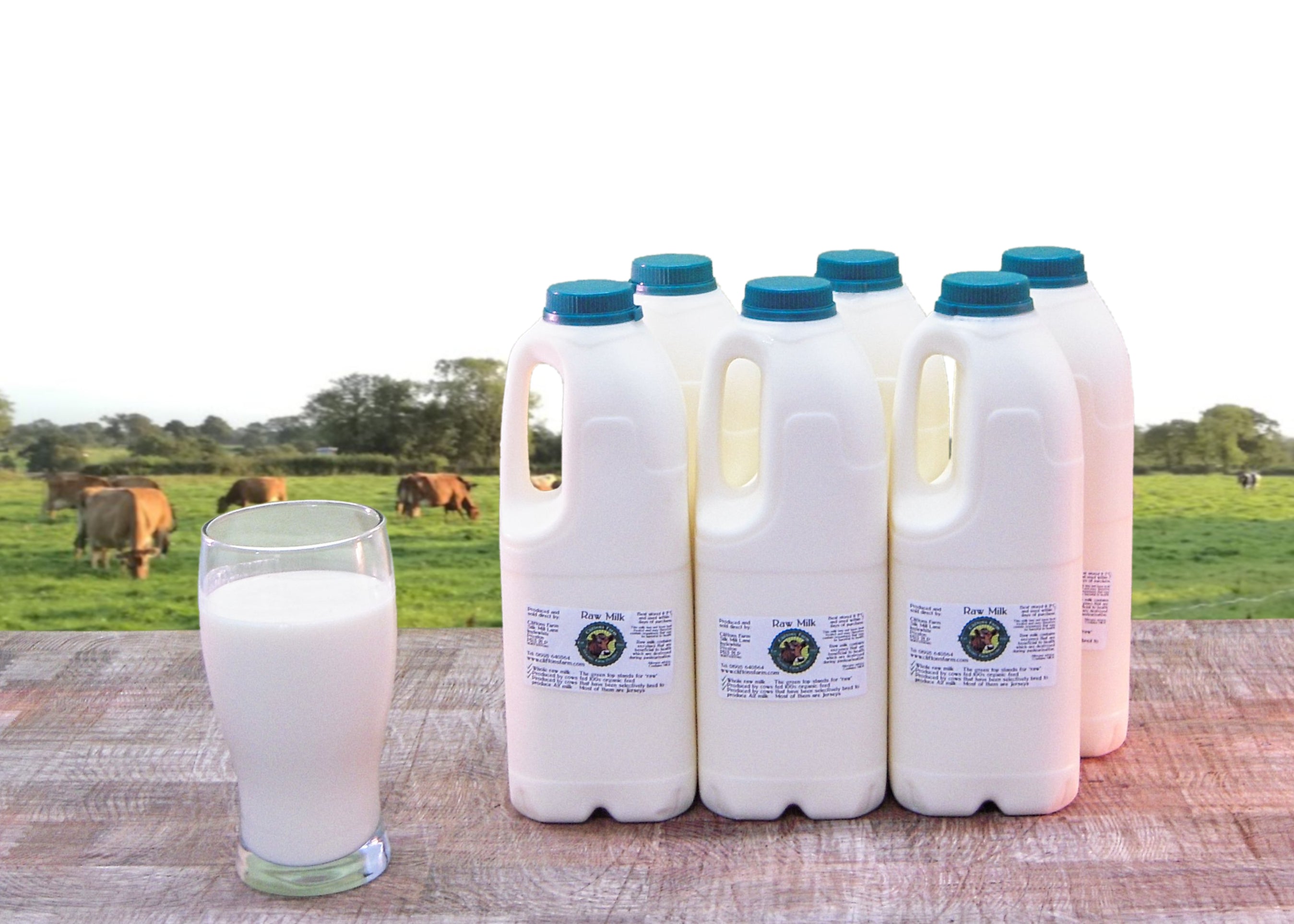 6 bottles of raw milk (12 pints / 6.82 litres)