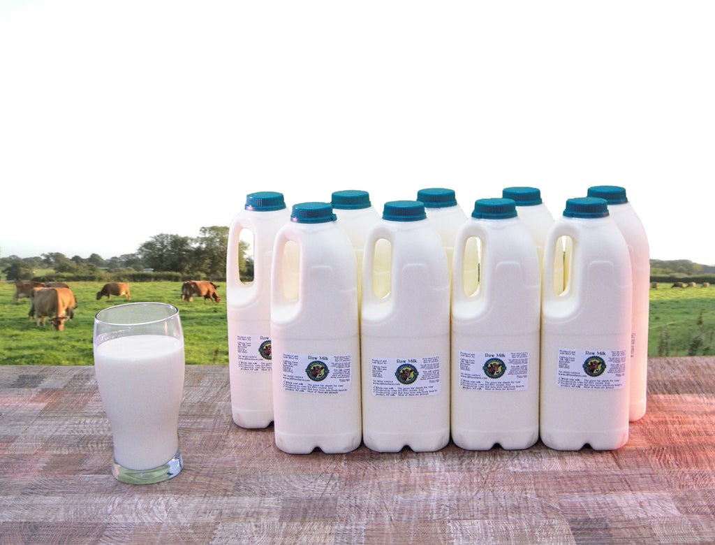 9 bottles of raw milk (18 pints / 10.23 litres)